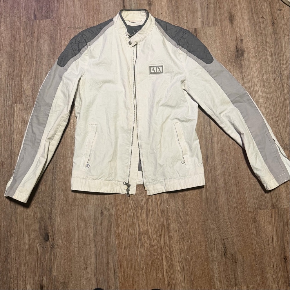 Armani Exchange Men's White and Gray Lightweight Jacket